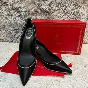 Rene Caovilla Satin Pumps With Crystal Bow